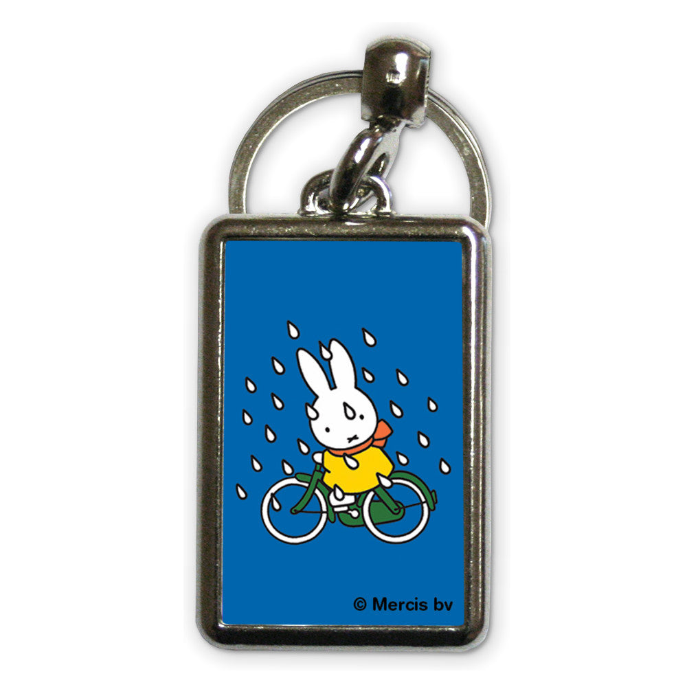 Miffy on Her Bike in the Rain Metal Keyring