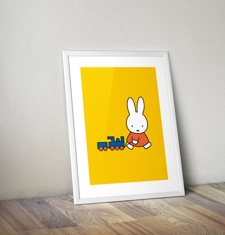 Miffy Pulling a Toy Train Framed Mini Poster Framed Mini Poster