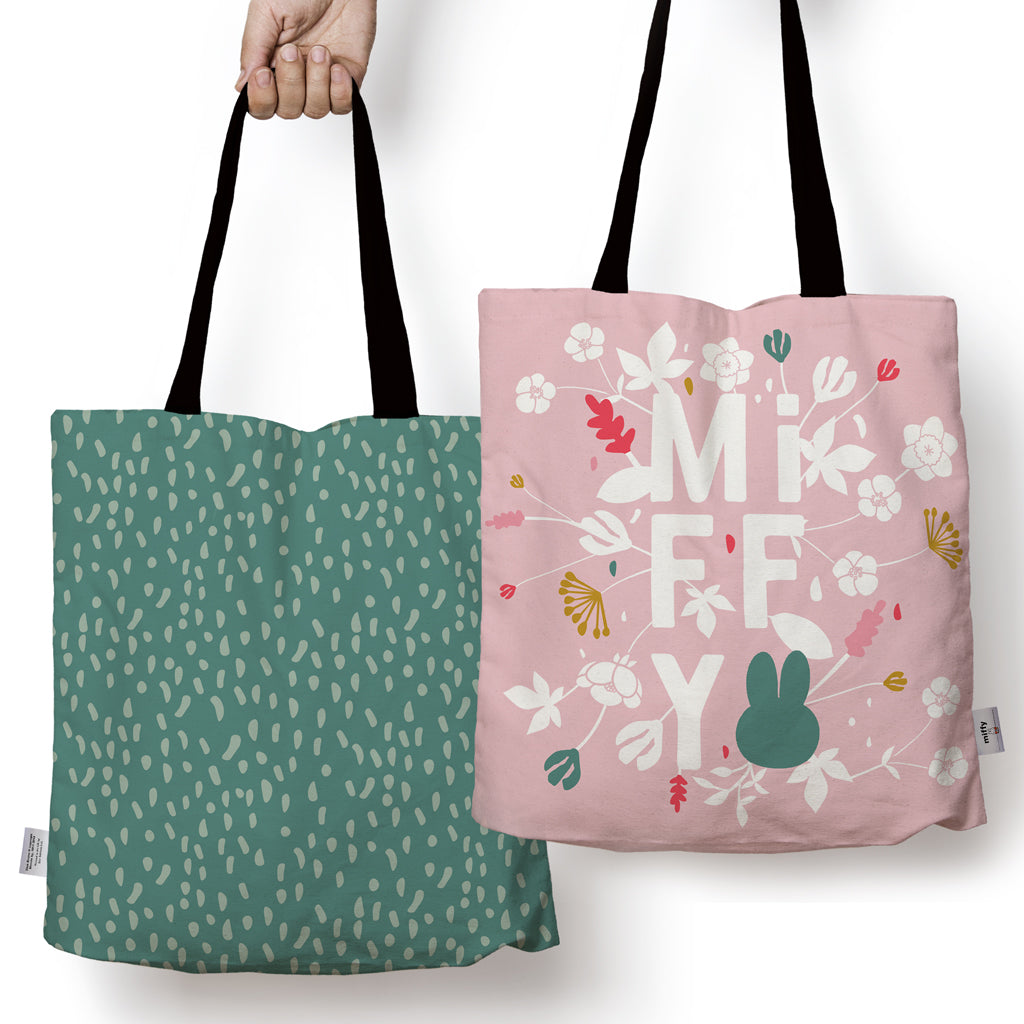 miffy floral expression pink edge to edge tote bag