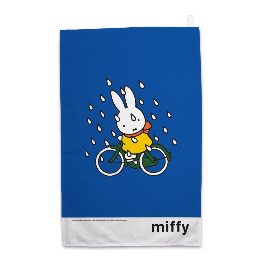 Miffy on Her Bike in the Rain Tea Towel