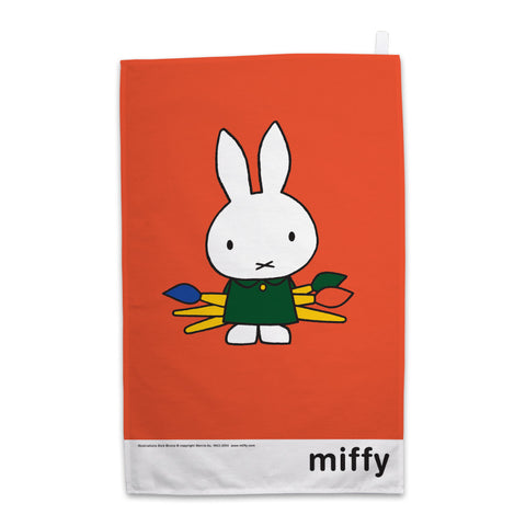 Miffy Holding Paintbrushes Tea Towel