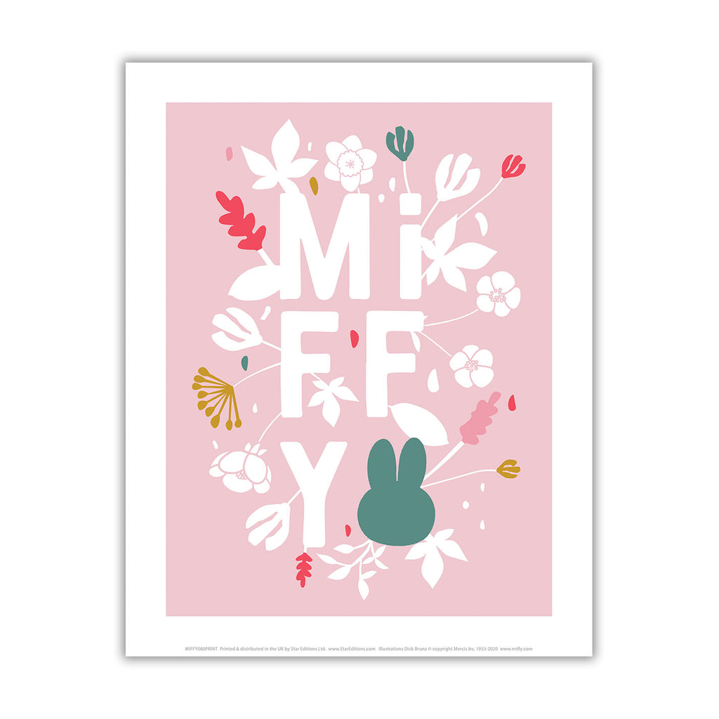 miffy floral expression pink mini poster