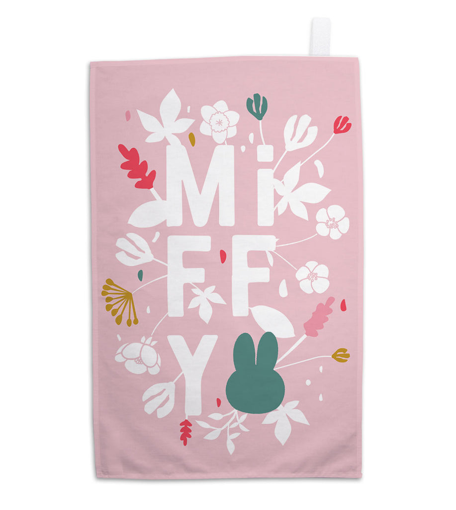 miffy floral expression pink tea towel