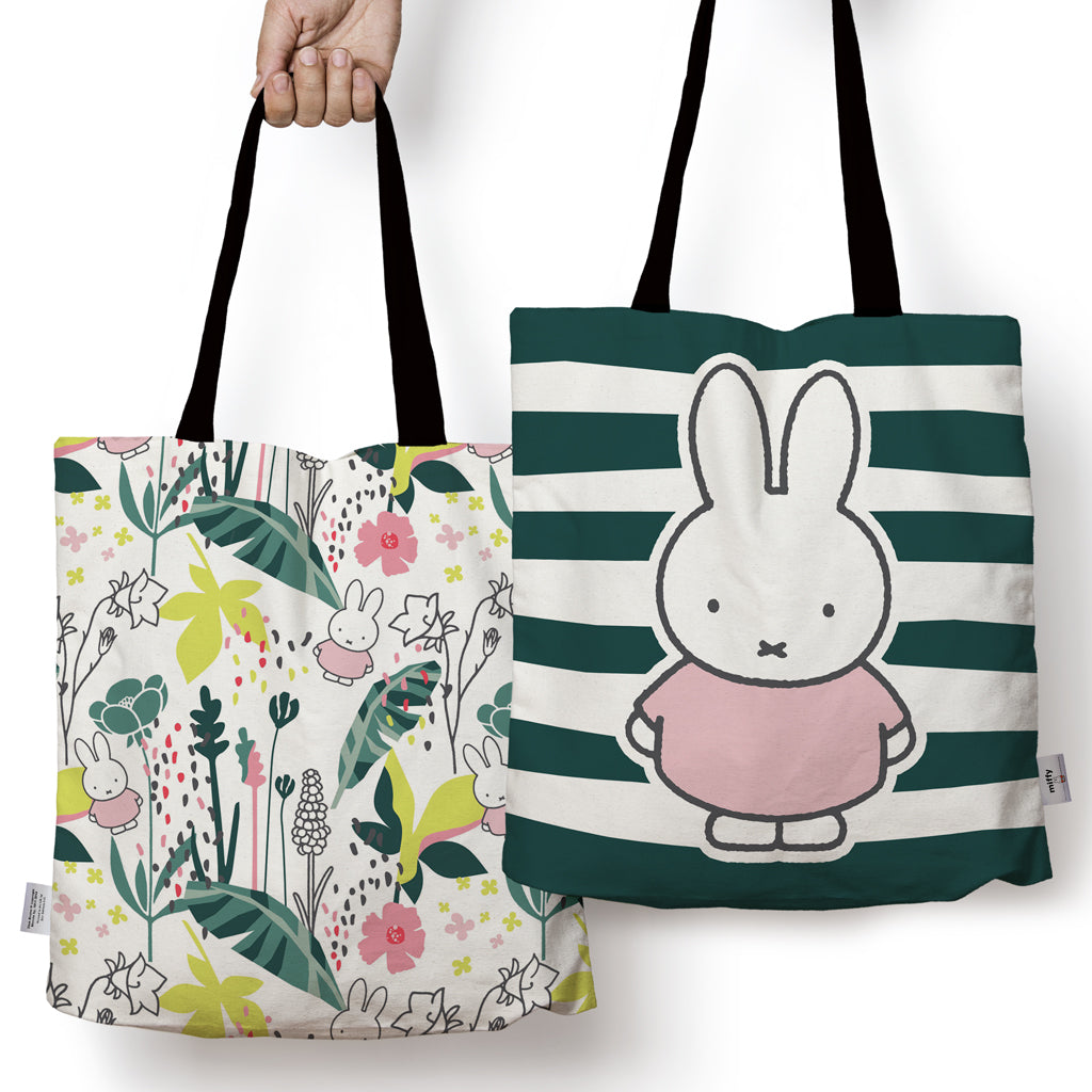 miffy floral expression stripes edge to edge tote bag